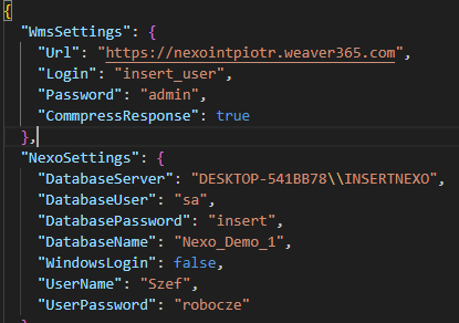 Ustawienia w pliku appsettings.json