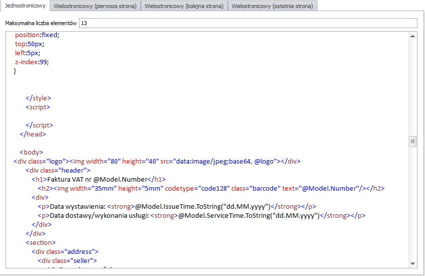 Dodanie logo w kodzie HTML w systemie WMS Weaver