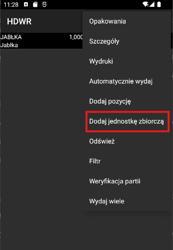 Dodawanie jednostki zbiorczej do WZ