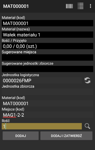 Dodanie jednostki logistycznej i szczegółów materiału