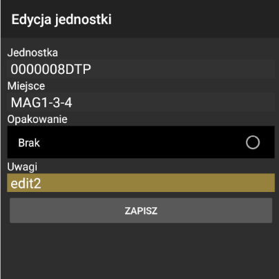 Edycja opakowania i uwag w systemie WMS Weaver