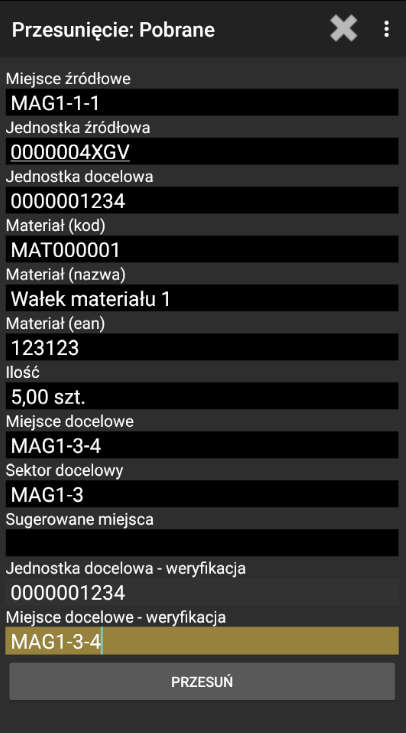 Skanowanie docelowej jednostki logistycznej i miejsca w magazynie