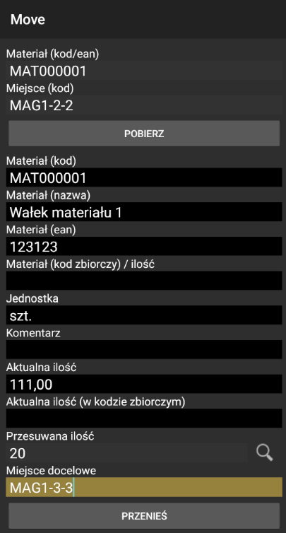 Wprowadzenie ilości jednostek do przeniesienia w systemie WMS Weaver