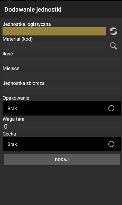 Formularz dodawania nowej jednostki logistycznej