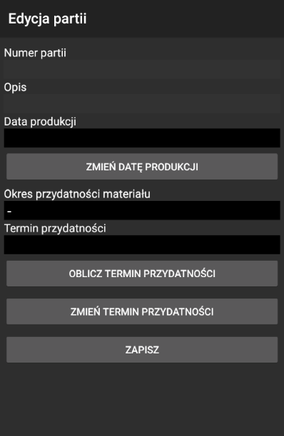 Opcja dodania numeru partii i daty ważności
