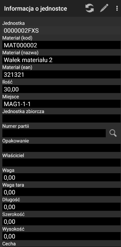 Szczegółowe informacje o jednostce logistycznej