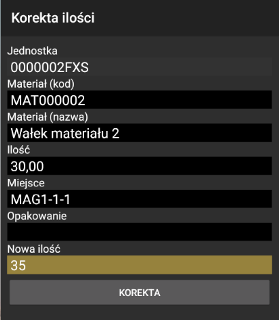 Pole do wprowadzenia nowej ilości
