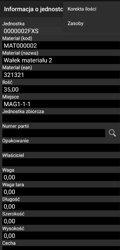 Opcja zmiany ilości jednostki logistycznej