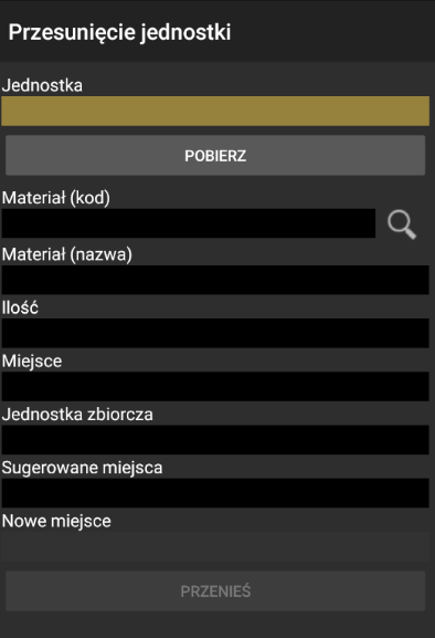 Pole do wprowadzenia numeru jednostki do przesunięcia