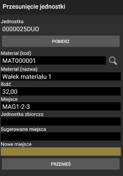 Przycisk pobierania informacji o jednostce