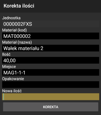 Potwierdzenie zmiany ilości jednostki logistycznej