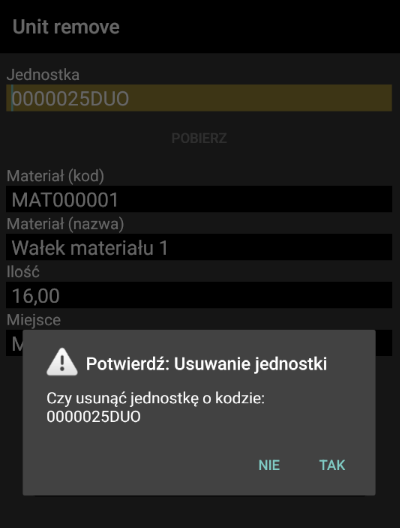 Potwierdzenie usunięcia jednostki magazynowej