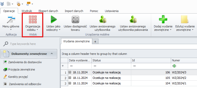 Organizacja widoku
