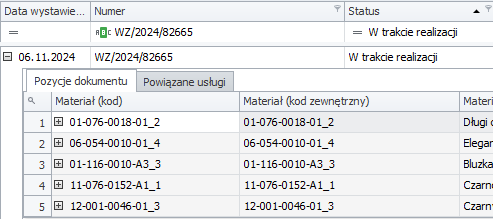 Dokument WZ z pozycjami