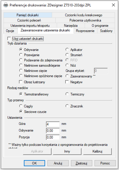 Przykład ustawienia etykiety 50×80