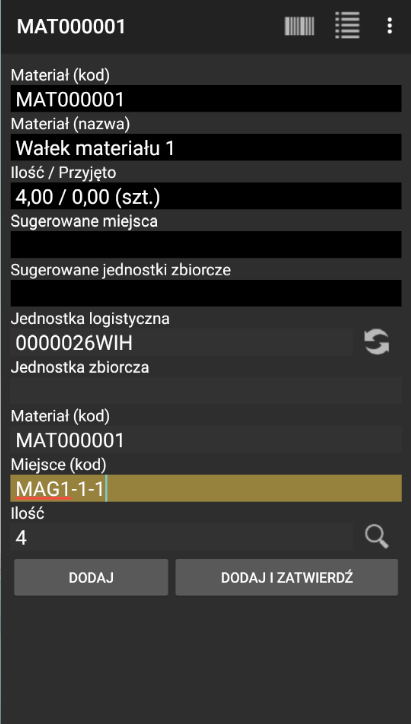 Formularz wprowadzania danych dostawy w WMS Weaver