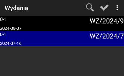 Widok listy dokumentów do wydania zewnętrznego